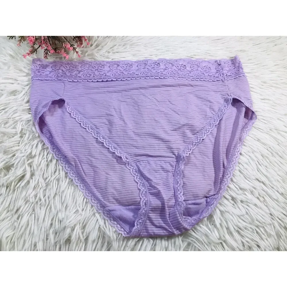 Women Vanity Fair 8/XL Purple Silky Smooth Flattering Lace Hi Cut Panties #13280